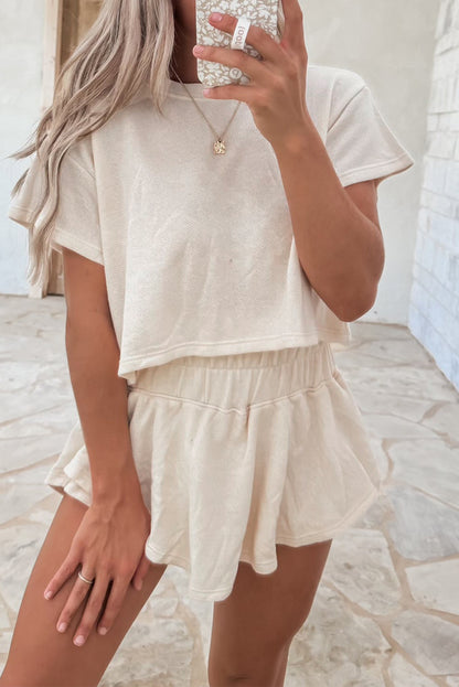 Cropped Tee and Ruffle High Waist Set