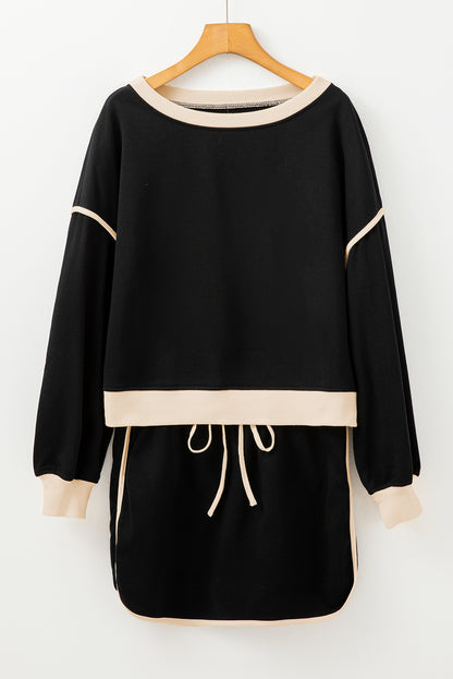 Color Contrast 2-Piece Skirt and Sweatshirt Set