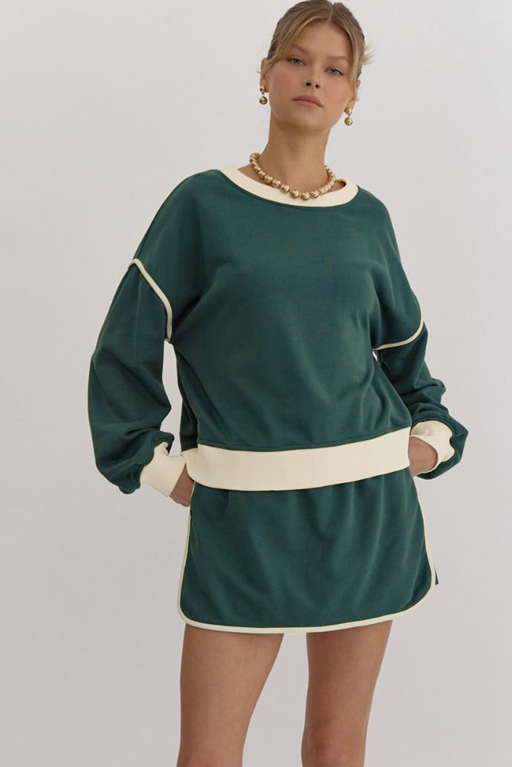 Color Contrast 2-Piece Skirt and Sweatshirt Set