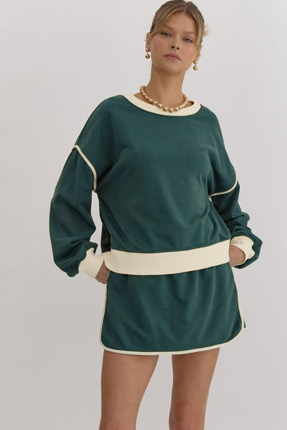 Color Contrast 2-Piece Skirt and Sweatshirt Set