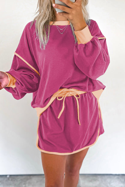 Color Contrast 2-Piece Skirt and Sweatshirt Set
