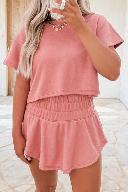 Cropped Tee and Ruffle High Waist Set