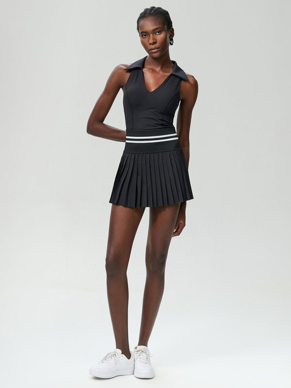 Tennis Skirt and V-neck 2-piece Set