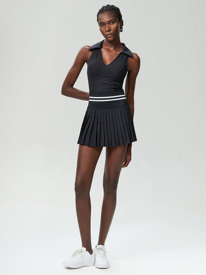 Tennis Skirt and V-neck 2-piece Set