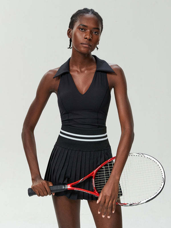Tennis Skirt and V-neck 2-piece Set