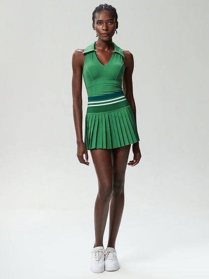 Tennis Skirt and V-neck 2-piece Set