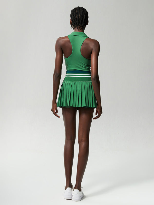 Tennis Skirt and V-neck 2-piece Set