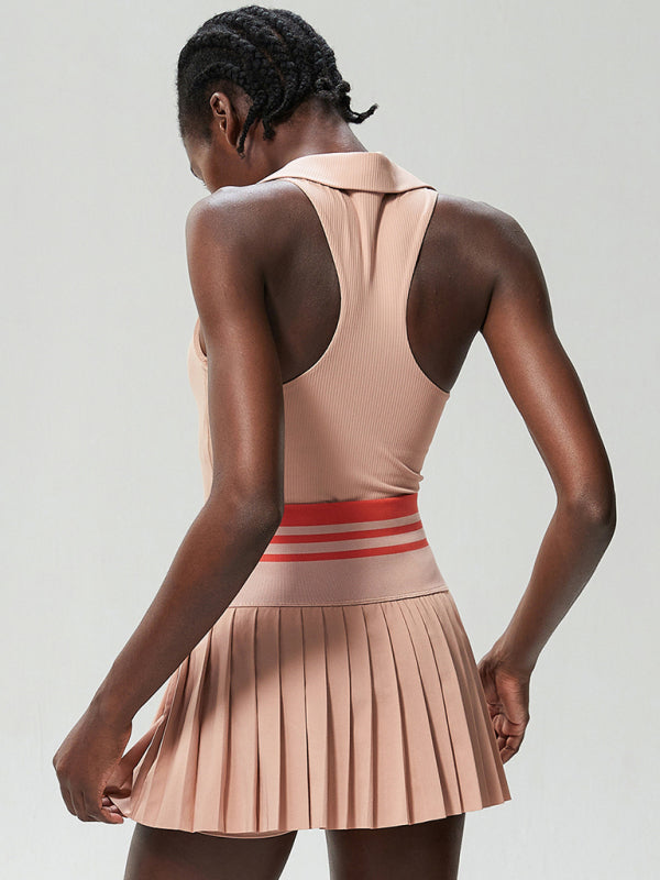 Tennis Skirt and V-neck 2-piece Set