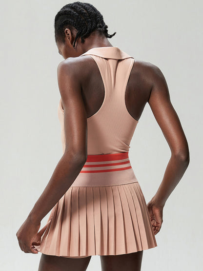 Tennis Skirt and V-neck 2-piece Set