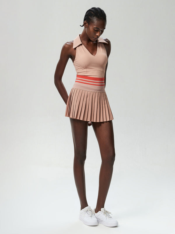 Tennis Skirt and V-neck 2-piece Set