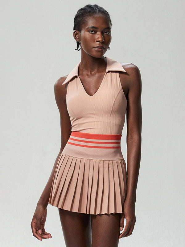 Tennis Skirt and V-neck 2-piece Set