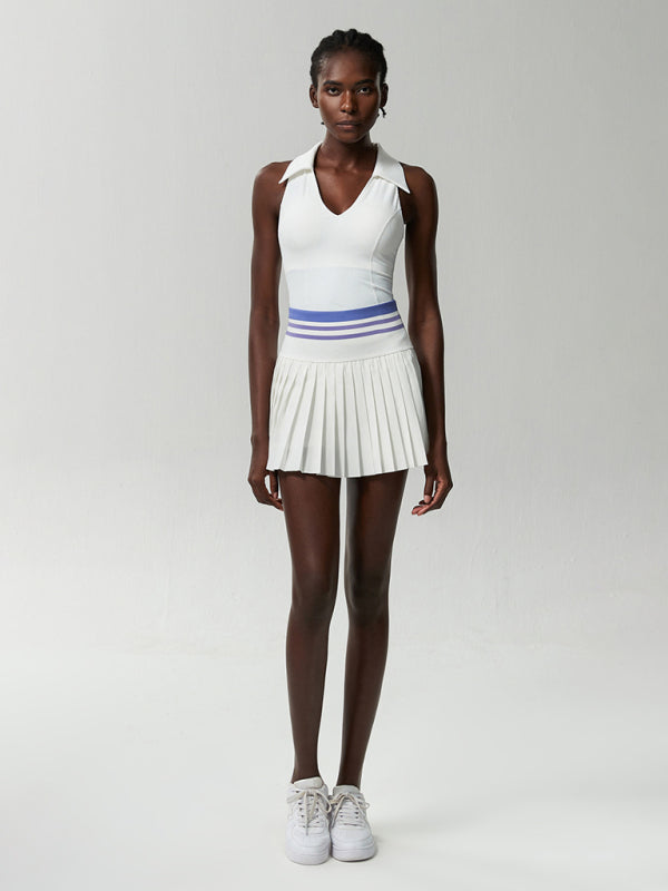 Tennis Skirt and V-neck 2-piece Set