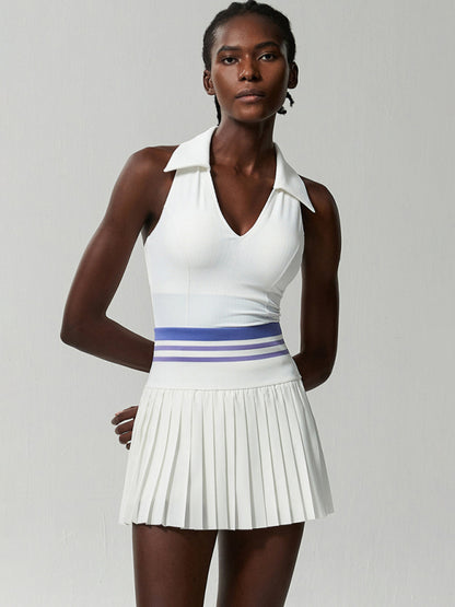 Tennis Skirt and V-neck 2-piece Set