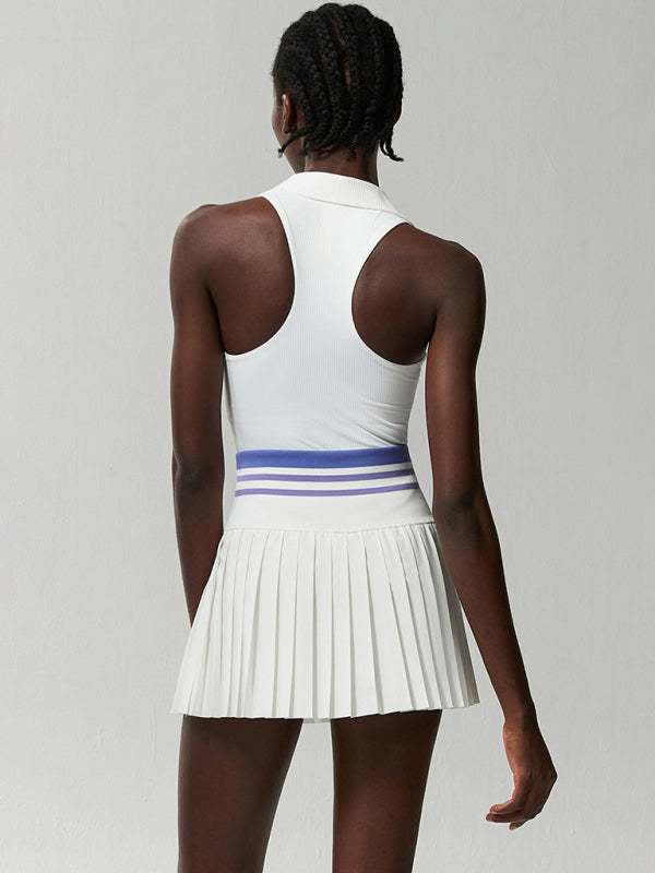 Tennis Skirt and V-neck 2-piece Set